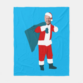 santa claus joe biden blauwe kerst fleece deken
