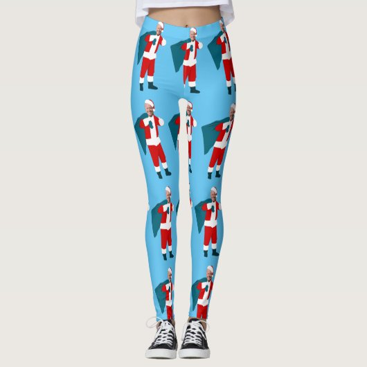 santa claus joe biden blauwe kerst leggings (Voorkant)