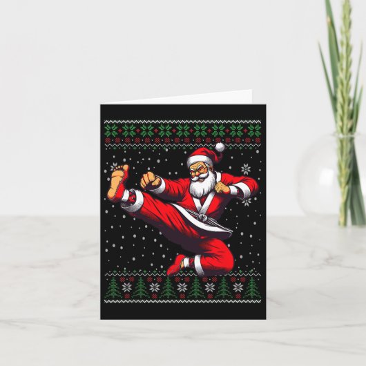 Santa Claus Karate Martial Arts Ugly Christmas Swe Kaart (Voorkant)