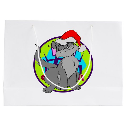 Santa Claus-kat met een rode kersthoed Groot Cadeauzakje (Achterkant)