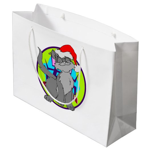 Santa Claus-kat met een rode kersthoed Groot Cadeauzakje (Achterkant Gekanteld)