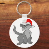 Santa Claus-kat met een rode kersthoed Sleutelhanger (Voorkant)