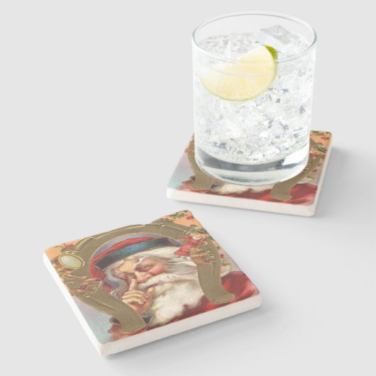 Santa Claus kent Kerstmis Stenen Onderzetter (Zijkant)