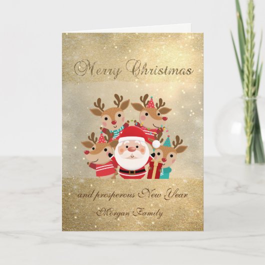 Santa Claus, kerstcadeau, glittery, feestdag Kaart (Voorkant)