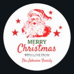 Santa Claus kerstcadeau, speciaal aangepast Ronde Sticker<br><div class="desc">De moderne,  gepersonaliseerde kerstcadeausticker voor het label,  met een klassieke witte achtergrond,  een rode en witte kerstkleus,  sterren om die magische aanraking en een moderne sjabloon toe te voegen die gemakkelijk te aanpassen is.</div>