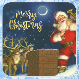Santa Claus Kerstmis Kaart Envelope Vierkante Sticker