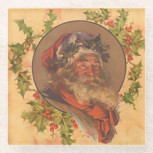 Santa Claus Kerstmis  portret Glazen Onderzetter (Voorkant)