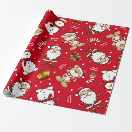 Santa Claus | Kerstrood omslagpapier Cadeaupapier (Uitgerold)