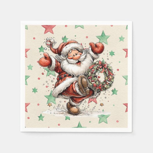 Santa Claus Kicking A Christmas Wreath Servet (Voorkant)