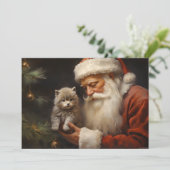 Santa Claus Kitten Cat Merry Christmas Feestdagenkaart (Staand voorkant)