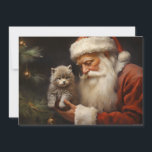 Santa Claus Kitten Cat Merry Christmas Feestdagenkaart<br><div class="desc">Kerstvakantie wenskaart met een schilderij van Sinterklaas en een schattige grijze kitten. Gepersonaliseerd op de achterkant met uw bericht en naam. Neem contact met mij op voor hulp bij uw maatwerk of om extra matching of coördinatie van Zazzle producten aan te vragen.</div>
