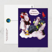 SANTA CLAUS, KLEINE ANGEL EN MERLIN kerstfeest Briefkaart (Voorkant / Achterkant)