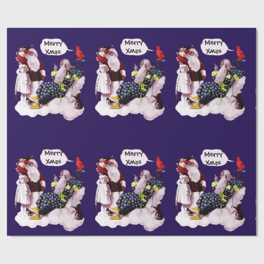 SANTA CLAUS, KLEINE ANGEL EN MERLIN kerstfeest Cadeaupapier (Vlak)