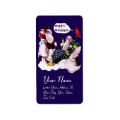 SANTA CLAUS, KLEINE ANGEL EN MERLIN kerstfeest Etiket (Voorkant)