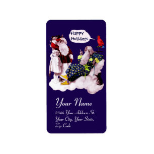 SANTA CLAUS, KLEINE ANGEL EN MERLIN kerstfeest Etiket