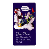 SANTA CLAUS, KLEINE ANGEL EN MERLIN kerstfeest Etiket