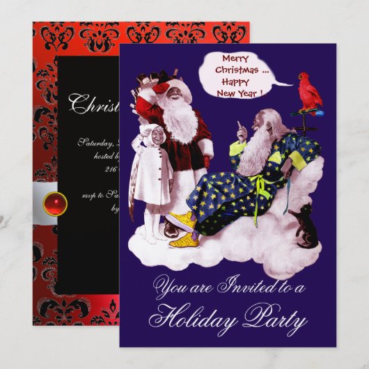 SANTA CLAUS, KLEINE ANGEL EN MERLIN kerstfeest Kaart (Voorkant / Achterkant)