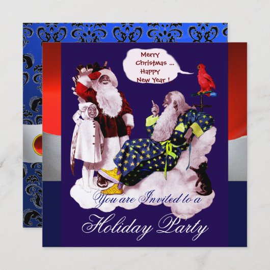 SANTA CLAUS, KLEINE ANGEL EN MERLIN kerstfeest Kaart (Voorkant / Achterkant)