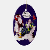 SANTA CLAUS, KLEINE ANGEL EN MERLIN kerstfeest Keramisch Ornament (Rechts)