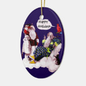 SANTA CLAUS, KLEINE ANGEL EN MERLIN kerstfeest Keramisch Ornament (Links)