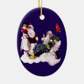 SANTA CLAUS, KLEINE ANGEL EN MERLIN kerstfeest Keramisch Ornament (Achterkant)