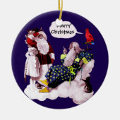SANTA CLAUS, KLEINE ANGEL EN MERLIN kerstfeest Keramisch Ornament (Voorkant)