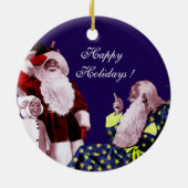 SANTA CLAUS, KLEINE ANGEL EN MERLIN kerstfeest Keramisch Ornament (Achterkant)