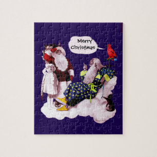 SANTA CLAUS, KLEINE ANGEL EN MERLIN kerstfeest Legpuzzel