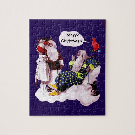 SANTA CLAUS, KLEINE ANGEL EN MERLIN kerstfeest Legpuzzel (Verticaal)