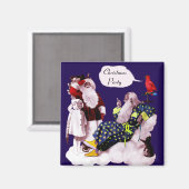 SANTA CLAUS, KLEINE ANGEL EN MERLIN kerstfeest Magneet (Voorkant / Achterkant)