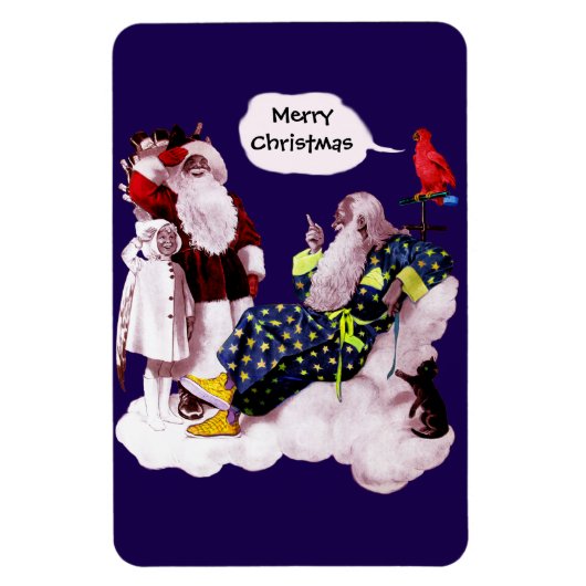 SANTA CLAUS, KLEINE ANGEL EN MERLIN kerstfeest Magneet (Verticaal)