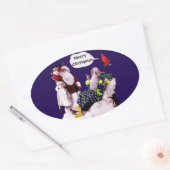 SANTA CLAUS, KLEINE ANGEL EN MERLIN kerstfeest Ovale Sticker (Envelop)