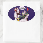 SANTA CLAUS, KLEINE ANGEL EN MERLIN kerstfeest Ovale Sticker (Tas)