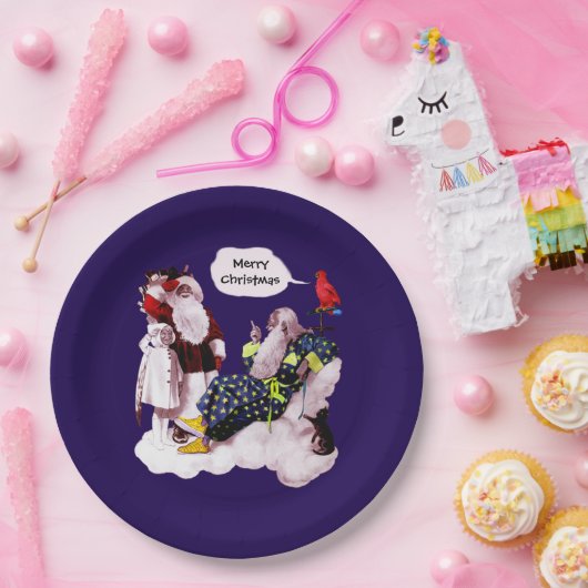 SANTA CLAUS, KLEINE ANGEL EN MERLIN kerstfeest Papieren Bordje (Feest)