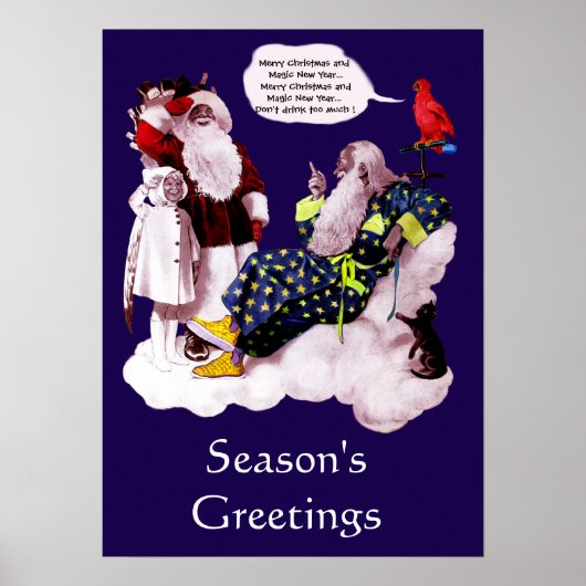 SANTA CLAUS, KLEINE ANGEL EN MERLIN kerstfeest Poster (Voorkant)