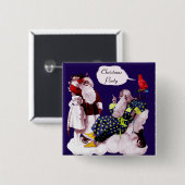 SANTA CLAUS, KLEINE ANGEL EN MERLIN kerstfeest Vierkante Button 5,1 Cm (Voorkant /achterkant)