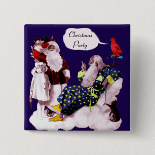 SANTA CLAUS, KLEINE ANGEL EN MERLIN kerstfeest Vierkante Button 5,1 Cm