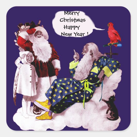 SANTA CLAUS, KLEINE ANGEL EN MERLIN kerstfeest Vierkante Sticker