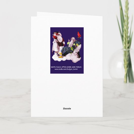 SANTA CLAUS, KLEINE ANGEL EN MERLIN XMAS PARTIJ FEESTDAGEN KAART (Achterkant)