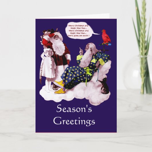 SANTA CLAUS, KLEINE ANGEL EN MERLIN XMAS PARTIJ FEESTDAGEN KAART (Voorkant)