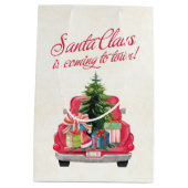 Santa Claus komt naar de Rode Vrachtwagen Medium Cadeauzakje (Achterkant)