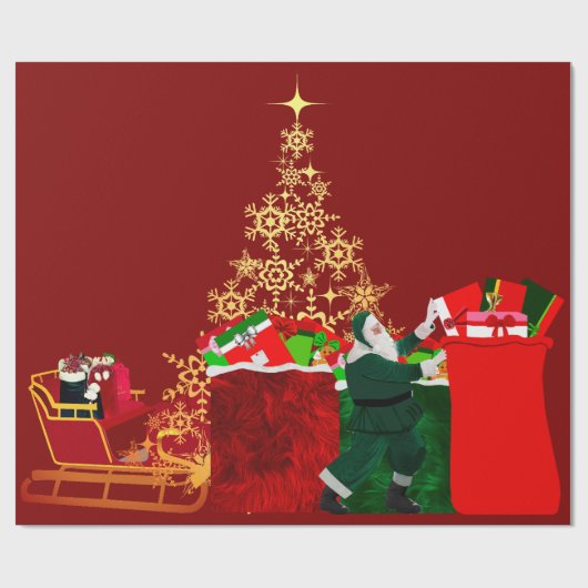 Santa Claus komt naar de stad met rood inpakpapier (Vlak)