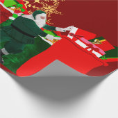 Santa Claus komt naar de stad met rood inpakpapier (Hoek)