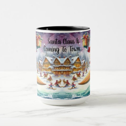 Santa Claus komt naar de stad Surfboard Christmas  Mok (Midden)