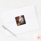 Santa Claus leest boek Vierkante Sticker (Envelop)
