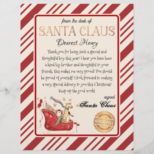 Santa Claus Letter Full Sled Printable (Voorkant)