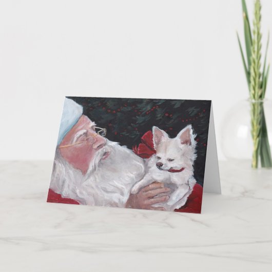 Santa Claus / LH Chihuahua Dog Art Christmas Kaart (Voorkant)