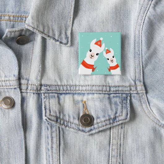 Santa Claus Llamas Vierkante Button 5,1 Cm (In situ)