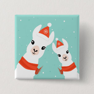 Santa Claus Llamas Vierkante Button 5,1 Cm