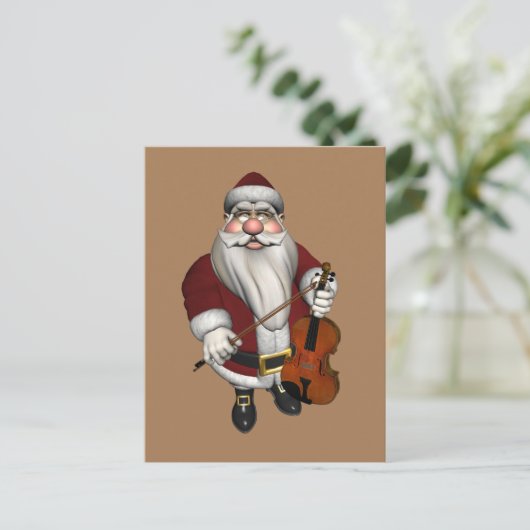 Santa Claus Loves Violins Feestdagenkaart (Staand voorkant)